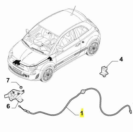 Genuine Abarth Bonnet Release cable - 500 Abarth