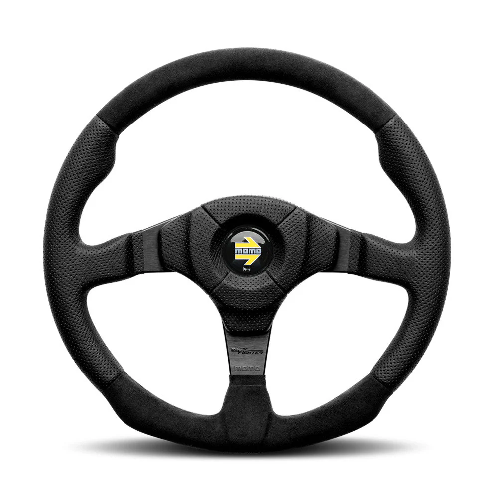 Momo Dark Fighter Steering Wheel - Black Leather/Alcantara 350mm Diameter