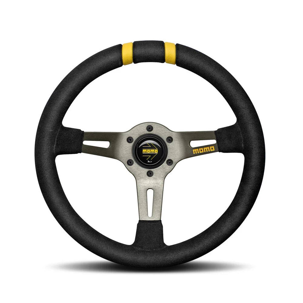 Momo Drifting Steering Wheel - Black Suede/Yellow 330mm Diameter