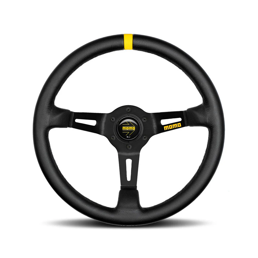 Momo Mod. 08 Steering Wheel - Black Spoke/Black Leather 350mm Diameter